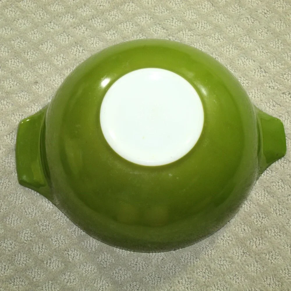 Vintage Pyrex VERDE GREEN Avocado Cinderella Nesting Mixing Bowls Set #443 #444